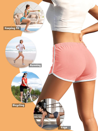 4 Pack Yoga Short Pants Cotton Sports Shorts Gym Dance Workout Shorts Dolphin Running Athletic Shorts for Women
